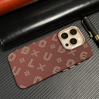 Carcasa Magnetica, Vafy, Compatibila Apple iPhone 15 Pro, din Fibra de Carbon, Litere Fosforescente, Maro