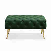 Taburet Madrid, tapitat cu catifea, tip banca, cu picioare metalice, 80x42x41 cm, verde