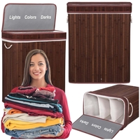 Cos de rufe cu capac si 3 compartimente, sac textil detasabil, 100 litri, 51x32x63 cm, maro
