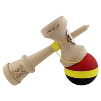 Kendama X Originala, Profesionala, Flippy, Cupe Mari KING SIZE V3, Rubber Grip, Gaura in Baza, Rulment Metalic, din lemn 18 cm, Ata 62/65 cm, M Rosu/Galben/Negru