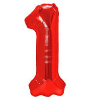 Balon din Folie Metalizata Flippy, Figurina Cifra, Tema Aniversare 80 cm, Ambalaj Individual, Pai inclus, Umflare cu Aer sau Heliu, Rosu, Cifra 1