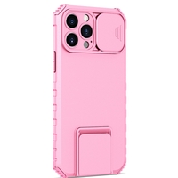 Husa Defender cu Stand pentru iPhone 13, Roz, Suport reglabil, Antisoc, Protectie glisanta pentru camera, Vafy