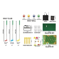 Set de Golf, Flippy, Interactiune Parinte-Copil, Covor de Golf, 140 x 98 cm, 4 Mingii cu Scai, 3 Crose Reglabile, Model A, +3 Ani, Multicolor