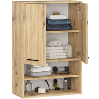 Dulap baie suspendat, cu 2 usi si 2 rafturi deschise, PAL 16 mm, 64x30x94 cm, stejar artisan