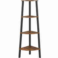 VASAGLE Raft de colt cu 4 etaje, tip biblioteca, cadru metal si polite lemn, industrial, 34x34x125cm, maro rustic