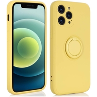 Husa protectie Vafy compatibila cu Huawei P30 Lite Liquid Silicone Ring cu suport rotativ Galben