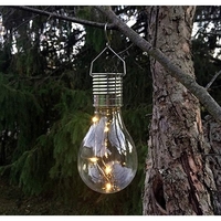 Lampa Solara LED Decorativa sub forma de Bulb, pentru exterior, suspendata, IP65, Ultron Transparent, lumina calda, Flippy