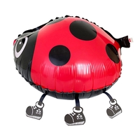 Balon din Folie Metalizata, Vafy, Figurina Animata, Model Buburuza, 46x31 cm, Ambalaj Individual, Pai Inclus, Umflare cu Aer sau Heliu, Rosu-Negru