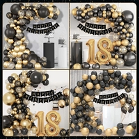 Set Baloane Folie si Latex, Flippy, Tematica Aniversare Majorat, Baloane Latex, Figurine Cifrele 1 si 8, Ambalaj Individual, Pai Inclus, Umflare cu Aer sau Heliu, Auriu Negru