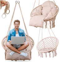 Scaun rotund tip leagan suspendat cu perna Confort Plus, casa sau gradina, ecru