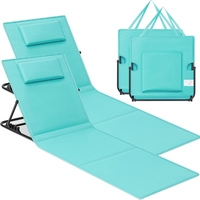 SONGMICS Set 2 sezlonguri plaja pliabile, spatar reglabil in 4 pozitii, tetiera, buzunar depozitare, 158x55 cm, albastru turqoise