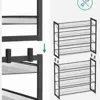 SONGMICS Raft pentru pantofi suprapozabil, pe 8 nivele, din metal, cu rafturi reglabile, pentru 32-40 perechi, 31x 92x163cm, negru