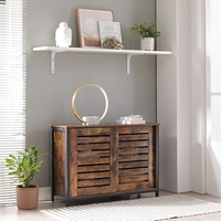 VASAGLE Comoda cu usi glisante pentru bucatarie sau living, cadru metalic, stil industrial, 100x35x70 cm, maro rustic