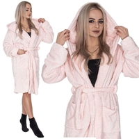 Halat de baie pentru femei pana la genunchi, cu gluga, marimea L/XL, roz