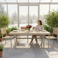 Masa gradina extensibila 180-240 cm din aluminiu cu blat aspect lemn, 180-240x90x76 cm, bej