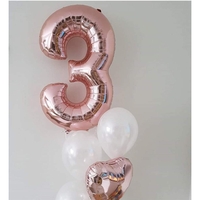 Balon din Folie Metalizata Flippy, Figurina Cifra, Tema Aniversare 80 cm, Ambalaj Individual, Pai inclus, Umflare cu Aer sau Heliu, Rose Gold, Cifra 3