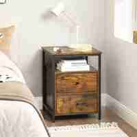 VASAGLE Noptiera cu compartiment deschis, 2 sertare, stil industrial, 45x45x60cm, maro rustic si negru