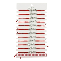 Martisor Bratara Impletita cu Pandantiv din Inox, Jolie, pentru Dama, Set 12 bucati, Snur Rosu Textil, Dimensiune Reglabila, Model Mama