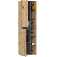 Dulap de baie suspendat cu 2 usi si 6 rafturi, PAL 16 mm, 50x30x170 cm, stejar artisan si gri