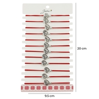 Martisor Bratara Elastica cu Pandantiv din Inox, Jolie, pentru Dama, Set 12 bucati, Snur Rosu Textil, Model Inima Eleganta