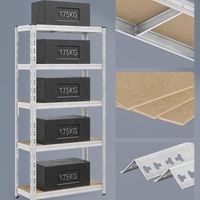 SONGMICS Set 2 rafturi metalice depozitare, 5 niveluri, reglabile, polite MDF, 875 kg, 40x90x180 cm, argintiu
