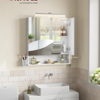 VASAGLE Dulap de baie de perete, cu oglinda si LED, prize si USB incorporate, 70x16x75 cm, alb