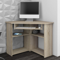 Birou de colt TED, cu rafturi si polita glisanta pentru tastatura, 80x80x74 cm, stejar sonoma