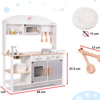 Bucatarie din lemn pentru copii cu accesorii, MDF si lemn, 68x25x82 cm, gri si alb