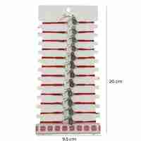 Bratara Martisor pentru Dama, Jolie, Model Potcoava cu Trifoi, Set 12 bucati, Pandativ Argintiu din Inox cu Snur Rosu Ajustabil