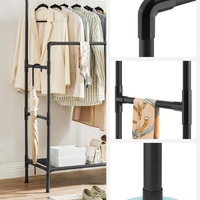 SONGMICS Raft de haine din metal, cu 2 bare de haine si 1 raft, stil industrial, 45x83x157cm, negru
