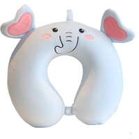 Perna de Calatorie in Forma de U, Vafy, Pentru Gat si Cap, Umplutura din Spuma cu Memorie, 30x30 cm, Model Elefant, Accesoriu de Voiaj, Birou, Masina, Sistem Prindere Capse, Albastru