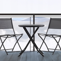 Set mobilier balcon pliabil cu masa sticla si 2 scaune, structura metalica, 60x70 cm, negru