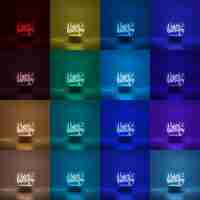 Lampa LED decorativa, Flippy, 3D, Happy Birthday, cu USB si baterii, 20 cm inaltime, din material acril, lumina multicolora si telecomanda inclusa, alb