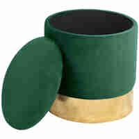 Taburet tapitat rotund Golden cu spatiu de depozitare, velur, 39x39x40 cm, verde