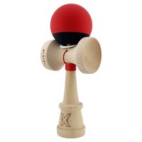 Kendama X Originala, Profesionala, Flippy, Cupe Mari KING SIZE V3, Rubber Grip, Gaura in Baza, Rulment Metalic, din lemn 18 cm, Ata 62/65 cm, Bicolor Rosu/Negru