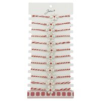 Bratara Martisor pentru Dama, Jolie, Model Floare Argintie, Set 12 bucati, Pandativ Argintiu din Inox cu Elemente Multicolore, Snur Alb/Rosu