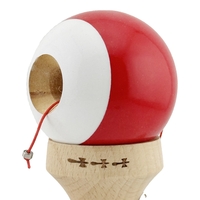 Kendama X Originala, Profesionala, Flippy, Super Sticky cu Cupe Mari KING SIZE V3, Gaura in Baza, Rulment Metalic, din lemn 18 cm, Ata 62/65 cm, Bicolor Rosu/Alb