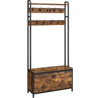 VASAGLE Cuier cu dulap de depozitare pantofi, cadru din otel, stil industrial, 32x85x180cm, maro rustic