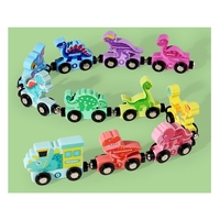 Trenulet Magnetic, Flippy, din Lemn, Model Dinozauri, 10 Animale, +3 Ani, Jucarie de Asamblat, Multicolor
