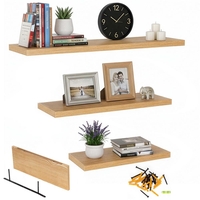 Set 3 rafturi plutitoare decorative de perete, din MDF cu suport metalic, 30, 45 si 60 cm, maro