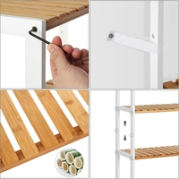 SONGMICS Raft de depozitare din bambus, 5 polite, pentru bucatarie sau baie, 130x60x26cm, alb si maro natur