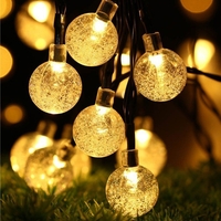 Instalatie Craciun, Tip Globuri de cristal, 100 Led-uri, 12 metri, Alb cald, Energie solara, Senzor de lumina, Vafy
