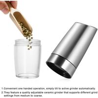 Set de 2 Rasnite electrice de Sare si Piper, Flippy, cu Camere Depozitare Transparente, Macinare, Functionare pe Baterii, cu Lumina, ABS, 20x6.5 cm, Argintiu/Transparent