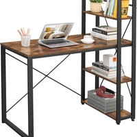 VASAGLE Birou cu raft lateral, montare stanga sau dreapta, industrial, 56x120x120 cm, maro