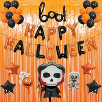 Set 5 Baloane din Folie Metalizata, Flippy, Figurine, Tema Halloween, Pai Inclus, Ambalaj Individual, Umflare cu Aer sau Heliu, Figurina Craniu 50.5x74 cm, Stelute si Cerculete 45 cm, Alb-Negru
