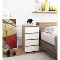 Comoda cu 4 sertare, PAL laminat 16mm, 40x35x74 cm, stejar sonoma si alb