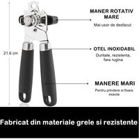 Desfacator de conserve multifunctional Flippy, Otel inoxidabil, Maner antialunecare, ergonomic, rezistent la rugina, usor de utilizat, 21.6 x 6 cm, argintiu