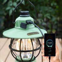 Lampă de camping retro portabilă, Felinar Vintage LED ABS, Acumulator inclus 1200 mAh, reincarcabila, 3 moduri de iluminare, intensitate reglabila,Lampa portabila pentru cort în aer liber, Mint