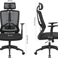 SONGMICS Scaun de birou ergonomic cu tetiera si suport lombar, reglabil, mecanism balans, maxim 120 kg, 70x70x133 cm, negru