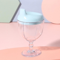 Pahar din Plastic Transparent cu Picior, Flippy, pentru Copii, 14 x 7.7 cm, cu Cioc Antiscurgere, + 3 Ani, Fara Maner, Albastru